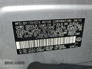 2010 Lexus LS 460 with VIN JTHCL5EF9A5007353, listed as a Copart auction lot 48305195 with 181,416 mi miles and Salvage title. Bid and sale history available at DreamBid. Image 12.
