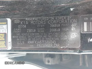 2015 Kia Forte 5-Door EX with VIN KNAFX5A87F5310145, listed as a IAAI auction lot 42031351 with 75,672 mi miles. Bid and sale history available at carsss.com. Image 9.