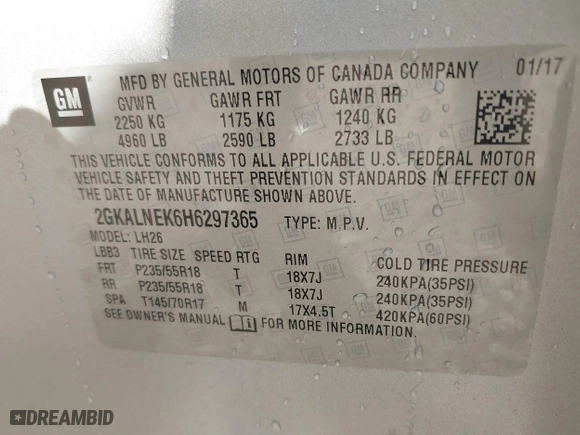 2017 GMC Terrain SLE with VIN 2GKALNEK6H6297365, listed as a IAAI auction lot 41568620 with 25,561 mi miles. Bid and sale history available at carsss.com. Image 9.
