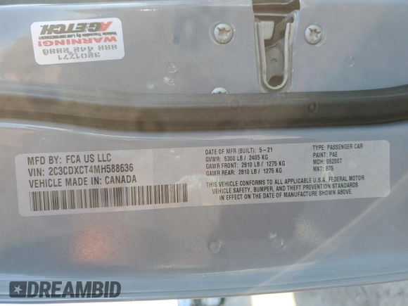 2021 Dodge Charger R/T with VIN 2C3CDXCT4MH588636, listed as a Copart auction lot 49493295 with 48,909 mi miles and Salvage Title. Bid and sale history available at DreamBid. Image 13.