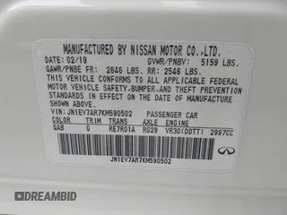 2019 Infiniti Q50 3.0t LUXE with VIN JN1EV7AR7KM590502, listed as a IAAI auction lot 40204876 with 42,788 mi miles. Bid and sale history available at carsss.com. Image 9.