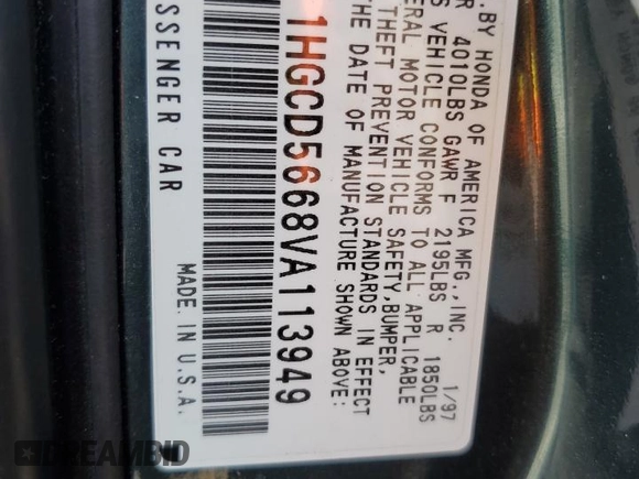 1997 Honda Accord EX with VIN 1HGCD5668VA113949, listed as a Copart auction lot 72819714 with 250,206 mi miles and Salvage Title. Bid and sale history available at DreamBid. Image 12.