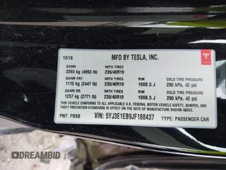 2018 Tesla Model 3 Long Range Battery with VIN 5YJ3E1EB9JF188437, listed as a IAAI auction lot 41371254 with 55,934 mi miles and . Bid and sale history available at DreamBid. Image 9.
