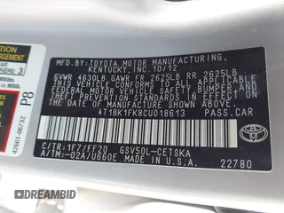 2012 Toyota Camry SE with VIN 4T1BK1FK8CU018613, listed as a IAAI auction lot 41016706 with 132,794 mi miles. Bid and sale history available at carsss.com. Image 9.