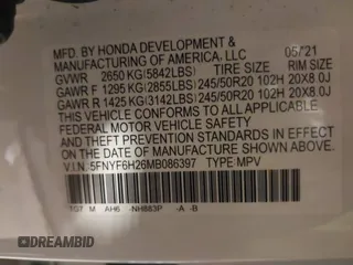 2021 Honda Pilot Special Edition z VIN 5FNYF6H26MB086397, wystawiony jako IAAI lot #41162732 z przebiegiem 94 246 mil mil oraz . Historia ofert i sprzedaży dostępna na DreamBid. Obrazek 9.
