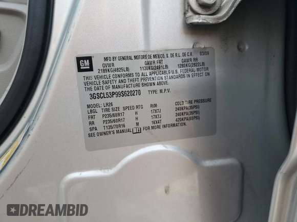 2009 Saturn VUE XR with VIN 3GSCL53P99S620270, listed as a Copart auction lot 78404594 with 145,908 mi miles and Clean Title. Bid and sale history available at DreamBid. Image 14.