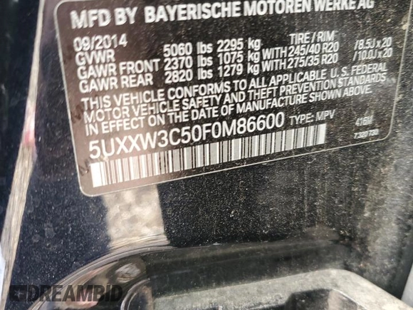 2015 BMW X4 xDrive28i with VIN 5UXXW3C50F0M86600, listed as a Copart auction lot 78249063 with 0 mi miles. Bid and sale history available at carsss.com. Image 14.