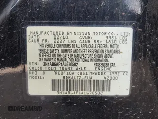 2010 Nissan Sentra S с VIN 3N1AB6AP1AL670502, выставлен на аукционе IAAI как лот 42365003 с пробегом 141 499 миль миль и . История ставок и продаж доступна на DreamBid. Изображение 9.
