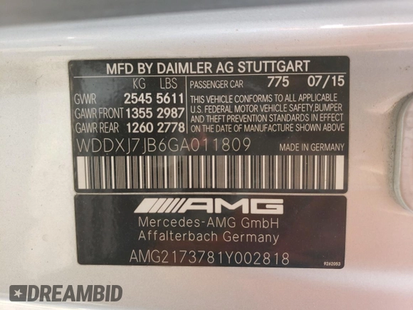 2016 Mercedes-Benz S 63 AMG with VIN WDDXJ7JB6GA011809, listed as a Copart auction lot 53154455 with 73,572 mi miles and Salvage Title. Bid and sale history available at DreamBid. Image 13.