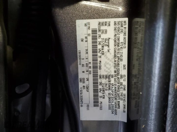 2013 Ford Focus SE with VIN 1FADP3F23DL250334, listed as a Copart auction lot 56216285 with 155,713 mi miles and Clean title. Bid and sale history available at DreamBid. Image 12.