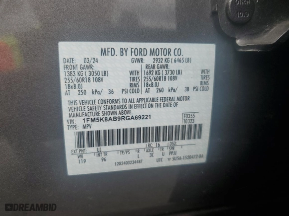 2024 Ford Police Interceptor Utility with VIN 1FM5K8AB9RGA69221, listed as a Copart auction lot 51231915 with 3,386 mi miles and Salvage Title. Bid and sale history available at carsss.com. Image 13.