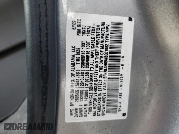 2010 Honda Odyssey EX-L with VIN 5FNRL3H69AB001952, listed as a Copart auction lot 49738155 with 95,721 mi miles and Salvage Title. Bid and sale history available at carsss.com. Image 13.