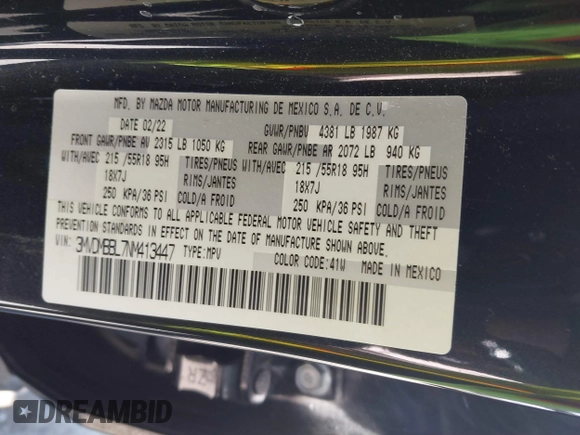 2022 Mazda CX-30 S Select z VIN 3MVDMBBL7NM413447, wystawiony jako IAAI lot #41772804 z przebiegiem 69 102 mil mil oraz . Historia ofert i sprzedaży dostępna na DreamBid. Obrazek 9.