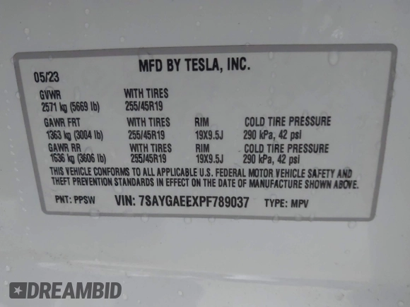 2023 Tesla Model Y Long Range z VIN 7SAYGAEEXPF789037, wystawiony jako IAAI lot #41551605 z przebiegiem 8 630 mil mil oraz . Historia ofert i sprzedaży dostępna na DreamBid. Obrazek 9.