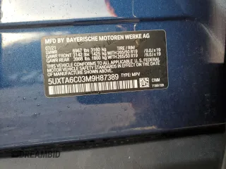 2021 BMW X5 xDrive45e with VIN 5UXTA6C03M9H87389, listed as a Copart auction lot 37404643 with 0 mi miles. Bid and sale history available at carsss.com. Image 13.