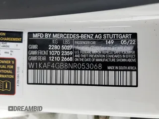 2022 Mercedes-Benz C 300 z VIN W1KAF4GB8NR053068, wystawiony jako Copart lot #57099215 z przebiegiem 32 308 mil mil oraz Szkoda całkowita • Salvage title. Historia ofert i sprzedaży dostępna na DreamBid. Obrazek 12.