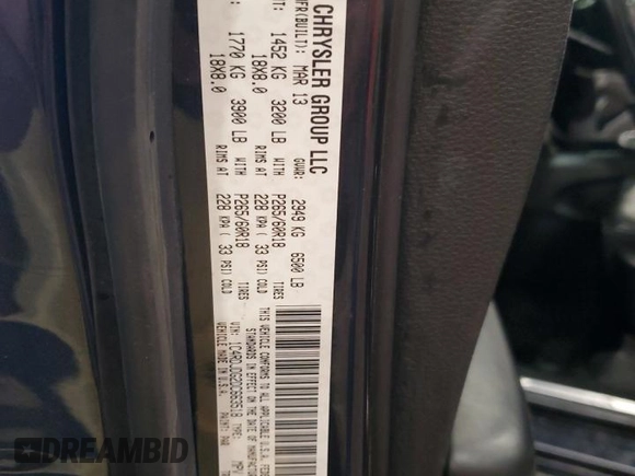 2013 Dodge Durango Crew with VIN 1C4RDJDG2DC663518, listed as a Copart auction lot 62736515 with 226,720 mi miles and Salvage title. Bid and sale history available at DreamBid. Image 14.