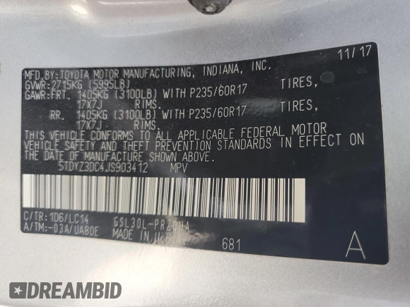 2018 Toyota Sienna XLE Auto Access Seat with VIN 5TDYZ3DC4JS903412, listed as a Copart auction lot 62653285 with 111,939 mi miles and Salvage title. Bid and sale history available at DreamBid. Image 14.