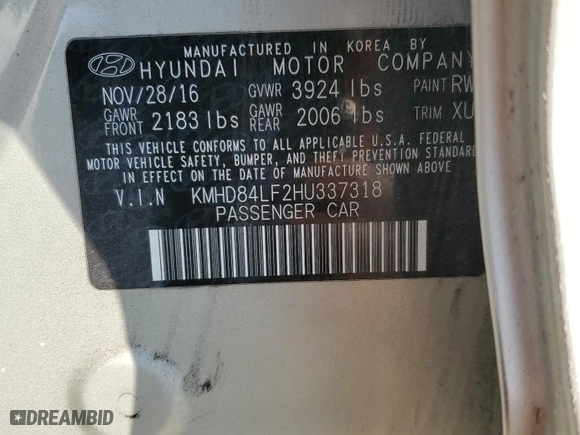 2017 Hyundai Elantra Value Edition with VIN KMHD84LF2HU337318, listed as a Copart auction lot 88974605 with 130,456 mi miles and Salvage Title. Bid and sale history available at carsss.com. Image 14.