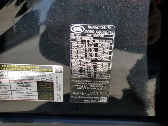 2023 Land Rover Range Rover SE with VIN SALKPBFU2PA017373, listed as a Copart auction lot 79711824 with 22,619 mi miles and Salvage Title. Bid and sale history available at carsss.com. Image 13.