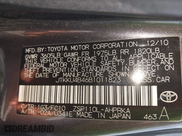 2011 Scion xD with VIN JTKKU4B46B1011823, listed as a IAAI auction lot 42495766 with Not provided miles and . Bid and sale history available at DreamBid. Image 9.