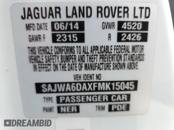 2015 Jaguar F-Type R z VIN SAJWA6DAXFMK15045, wystawiony jako Copart lot #58995495 z przebiegiem 51 044 mil mil oraz Czysty tytuł • Clean title. Historia ofert i sprzedaży dostępna na DreamBid. Obrazek 12.