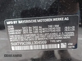 2020 BMW X3 M40i with VIN 5UXTY9C08LL304569, listed as a IAAI auction lot 41680838 with 52,601 mi miles and . Bid and sale history available at DreamBid. Image 9.