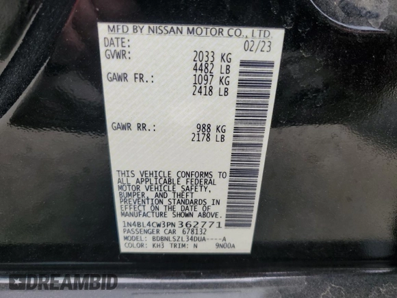 2023 Nissan Altima 2.5 SR with VIN 1N4BL4CW3PN362771, listed as a Copart auction lot 49030735 with 56,046 mi miles and Clean Title. Bid and sale history available at carsss.com. Image 12.