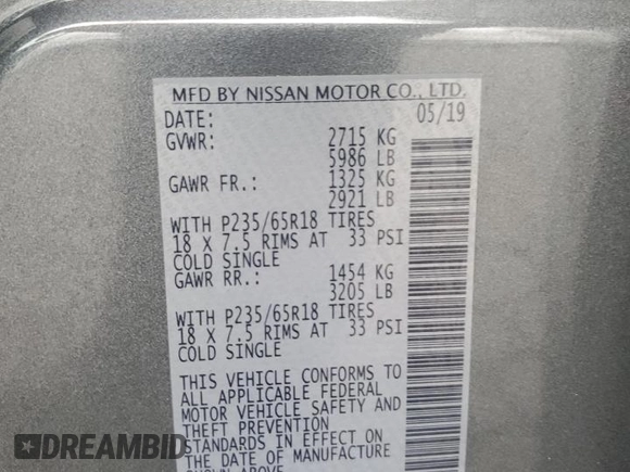 2019 Nissan Pathfinder S with VIN 5N1DR2MN8KC639149, listed as a Copart auction lot 51819025 with 80,056 mi miles and Salvage title. Bid and sale history available at DreamBid. Image 15.