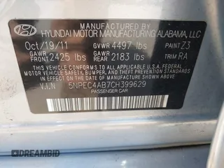 2012 Hyundai Sonata SE with VIN 5NPEC4AB7CH399629, listed as a IAAI auction lot 42094693 with 139,316 mi miles and . Bid and sale history available at DreamBid. Image 9.