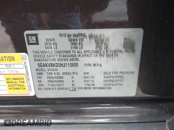 2017 Buick Enclave Leather with VIN 5GAKVBKD3HJ110800, listed as a IAAI auction lot 41152748 with Not Provided miles and . Bid and sale history available at DreamBid. Image 9.