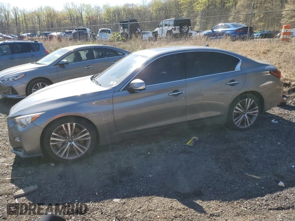 2019 Infiniti Q50 3.0t LUXE with VIN JN1EV7ARXKM590557, listed as a Copart auction lot 41850245 with 57,596 mi miles and Salvage Title. Bid and sale history available at carsss.com. Image 1.