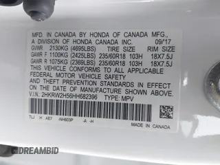 2017 Honda CR-V EX with VIN 2HKRW2H56HH682396, listed as a IAAI auction lot 41569854 with 74,392 mi miles. Bid and sale history available at carsss.com. Image 9.