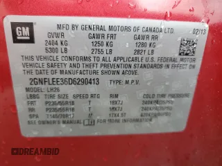 2013 Chevrolet Equinox LT with VIN 2GNFLEE36D6290413, listed as a Copart auction lot 78704114 with 138,116 mi miles and Salvage Title. Bid and sale history available at carsss.com. Image 14.