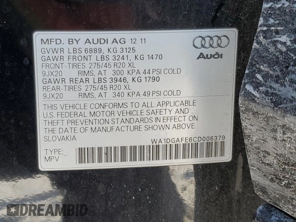 2012 Audi Q7 S line с VIN WA1DGAFE6CD006379, выставлен на аукционе Copart как лот 86514904 с пробегом 133 225 миль миль и Чистый • Clean title. История ставок и продаж доступна на DreamBid. Изображение 15.