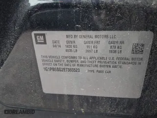 2014 Chevrolet Cruze LS with VIN 1G1PB5SG2E7366520, listed as a IAAI auction lot 42034644 with 163,065 mi miles. Bid and sale history available at carsss.com. Image 9.