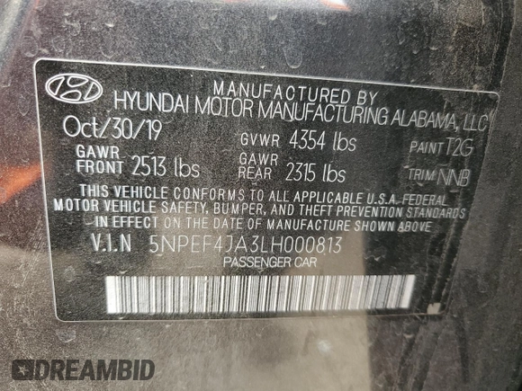 2020 Hyundai Sonata SEL z VIN 5NPEF4JA3LH000813, wystawiony jako Copart lot #50511305 z przebiegiem 57 424 mil mil oraz Szkoda całkowita • Salvage title. Historia ofert i sprzedaży dostępna na DreamBid. Obrazek 12.