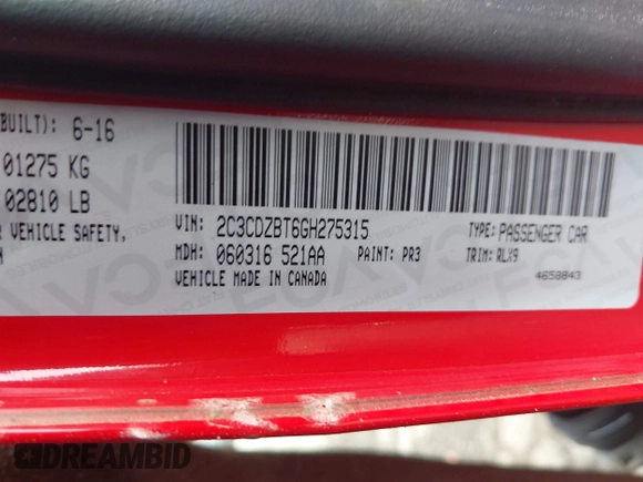 2016 Dodge Challenger R/T Plus с VIN 2C3CDZBT6GH275315, выставлен на аукционе IAAI как лот 41937610 с пробегом 83 416 миль миль и . История ставок и продаж доступна на DreamBid. Изображение 9.