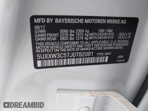 2018 BMW X4 xDrive28i z VIN 5UXXW3C57J0T82081, wystawiony jako IAAI lot #41991254 z przebiegiem 100 654 mil mil oraz . Historia ofert i sprzedaży dostępna na DreamBid. Obrazek 9.