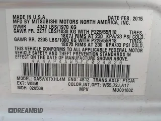 2015 Mitsubishi Outlander Sport 2.4 GT with VIN 4A4AP4AW5FE024826, listed as a IAAI auction lot 41307449 with 1 mi miles. Bid and sale history available at carsss.com. Image 9.