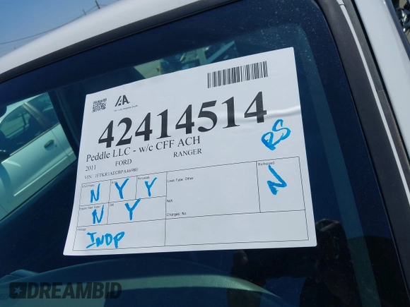 2011 Ford Ranger XL z VIN 1FTKR1AD2BPA46980, wystawiony jako IAAI lot #42414514 z przebiegiem Nie podano mil oraz . Historia ofert i sprzedaży dostępna na DreamBid. Obrazek 17.