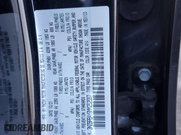 2021 Mazda 3 2.5 Turbo with VIN 3MZBPBAY9MM252687, listed as a Copart auction lot 82180654 with 27,349 mi miles and Salvage Title. Bid and sale history available at DreamBid. Image 15.
