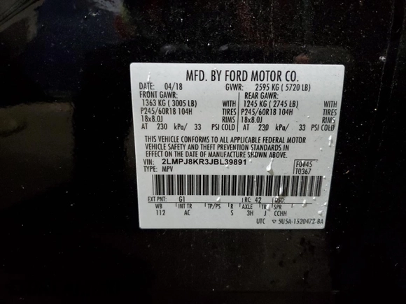 2018 Lincoln MKX Select with VIN 2LMPJ8KR3JBL39891, listed as a Copart auction lot 41443975 with 135,059 mi miles and Clean Title. Bid and sale history available at carsss.com. Image 13.