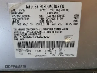 2017 Ford Explorer XLT z VIN 1FM5K8D84HGC98209, wystawiony jako Copart lot #61829195 z przebiegiem 86 677 mil mil oraz Szkoda całkowita • Salvage title. Historia ofert i sprzedaży dostępna na DreamBid. Obrazek 14.