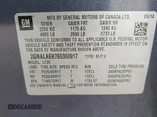 2014 Chevrolet Equinox LS z VIN 2GNALAEK7E6360917, wystawiony jako IAAI lot #42114458 z przebiegiem 128 732 mil mil oraz . Historia ofert i sprzedaży dostępna na DreamBid. Obrazek 9.