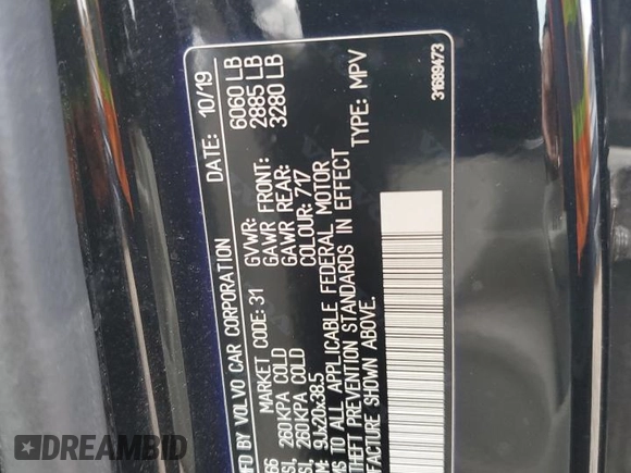 2020 Volvo XC90 Momentum with VIN YV4102PK4L1571266, listed as a Copart auction lot 52499025 with 57,210 mi miles and Salvage Title. Bid and sale history available at DreamBid. Image 14.