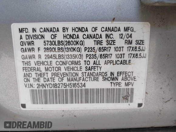 2005 Acura MDX with VIN 2HNYD18275H516534, listed as a IAAI auction lot 40748309 with 195,027 mi miles. Bid and sale history available at carsss.com. Image 9.