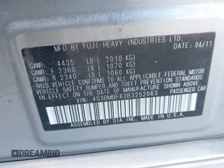 2011 Subaru Legacy Premium with VIN 4S3BMBF62B3252063, listed as a IAAI auction lot 41278291 with 120,669 mi miles and . Bid and sale history available at DreamBid. Image 9.