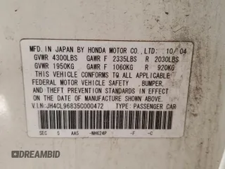2005 Acura TSX with VIN JH4CL96835C000472, listed as a Copart auction lot 73704164 with 188,101 mi miles and Salvage title. Bid and sale history available at DreamBid. Image 13.