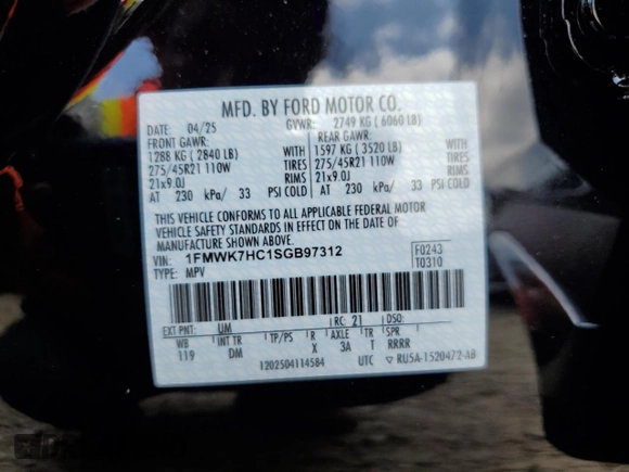 2025 Ford Explorer with VIN 1FMWK7HC1SGB97312, listed as a Copart auction lot 59141115 with 4 mi miles and Salvage title. Bid and sale history available at DreamBid. Image 13.
